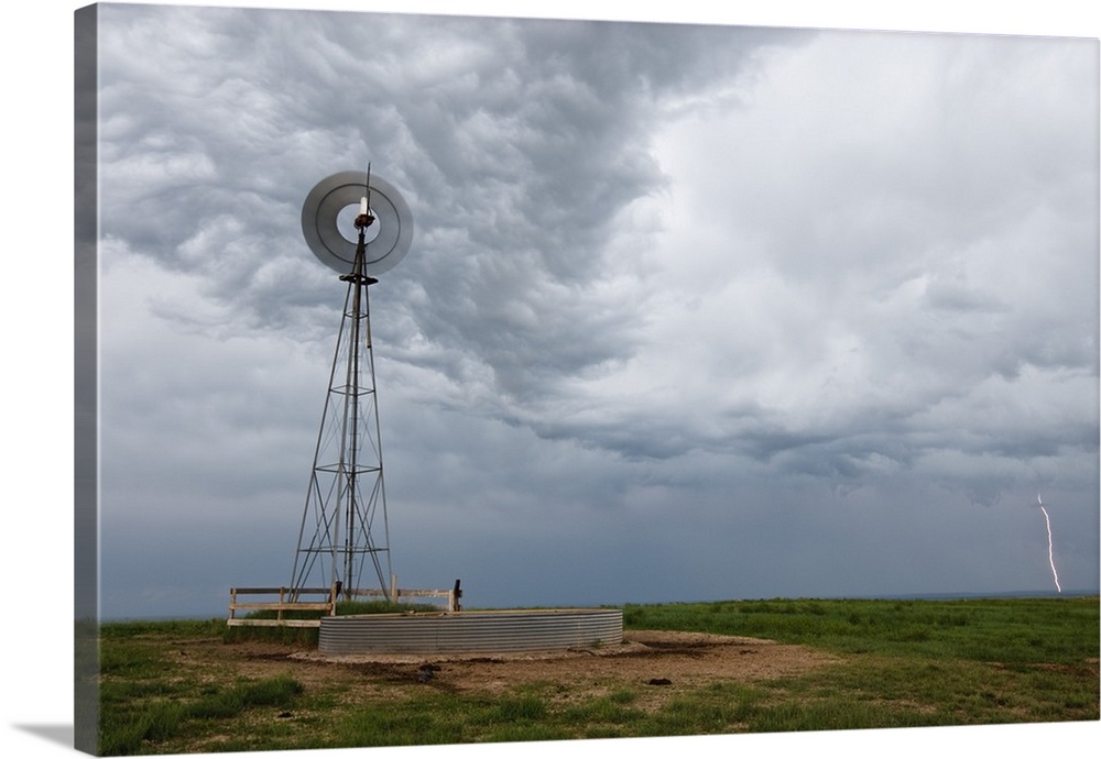 lightning storm and windmill in the Pawnee National Grasslands, eastern Colorado, USA