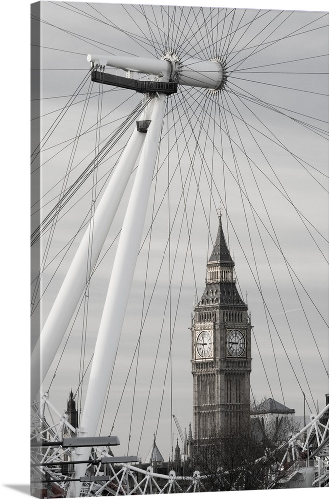ENGLAND-London:.Southbank-.London Eye and Big Ben / Morning