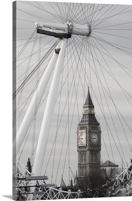 London Eye and Big Ben, Southbank, London, Morning