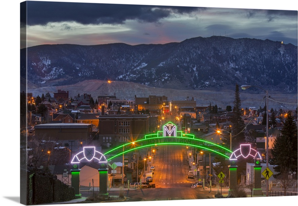 Looking down Park Street from Montana Tech campus at dawn in Butte, Montana, USA