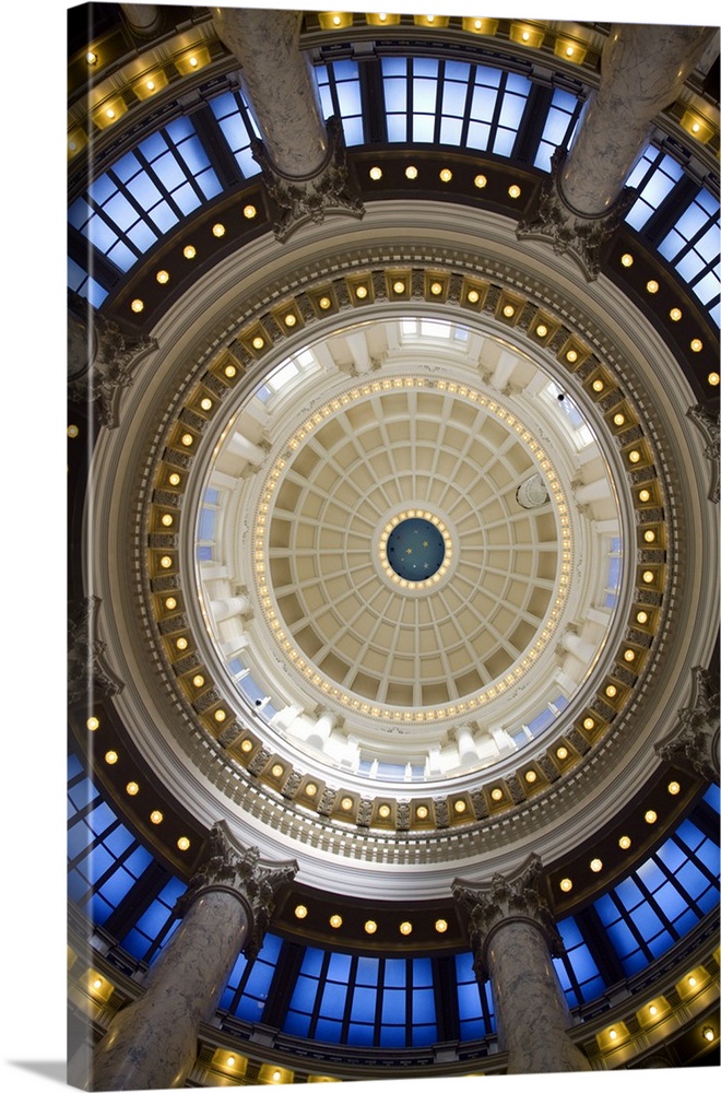 Looking up from the rotunda at the interior dome of the Idaho State Capitol building located in Boise, Idaho, USA.