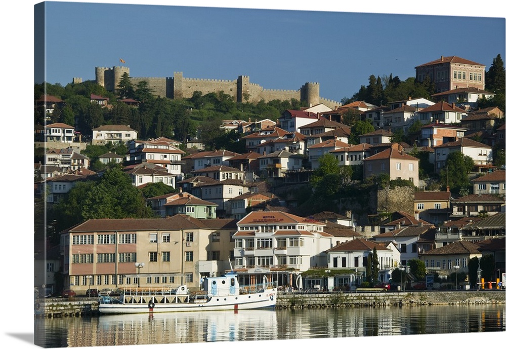 MACEDONIA, Ohrid. Morning View of Old Town and Car Samoil's Castle.