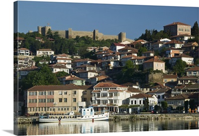Macedonia, Ohrid. Morning View of Old Town and Car Samoil's Castle