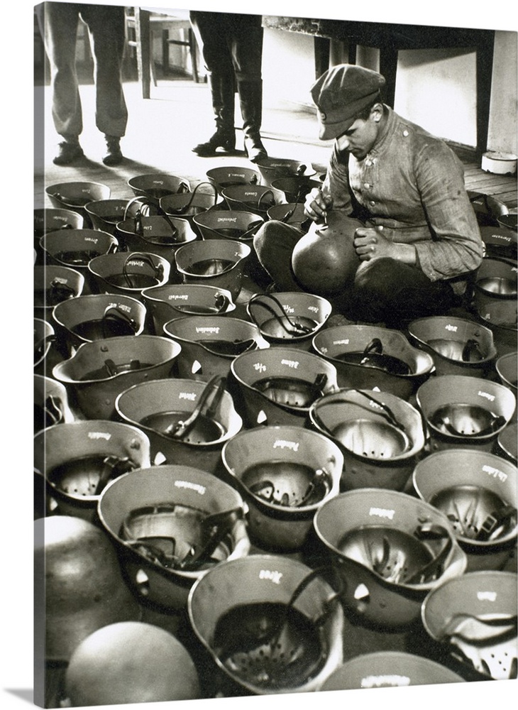 Manufacture of the German army helmets during World War II (1939-1945).