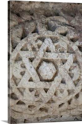 Marble Star of David at ancient Jewish temple in Capernaum, Israel