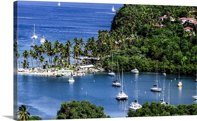 Marigot Bay, St. Lucia, Caribbean. marina, boats, palm trees, cove