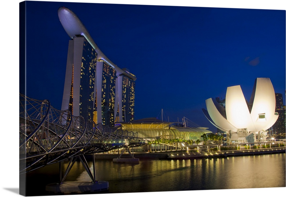 Singapore. Marina Bay Sands Hotel and Science Center at night.