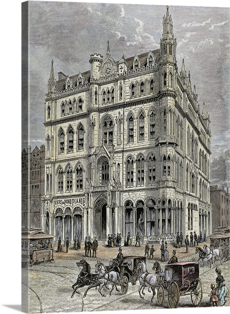 Masonic temple opened in 1867, at the intersection of Tremont Street and Boyleston Street. Outside view. Boston. 1895. Mas...