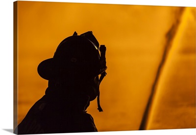 Massachusetts, Cape Ann, Rockport, Fourth Of July Parade, Firemen Silhouettes By Bonfire