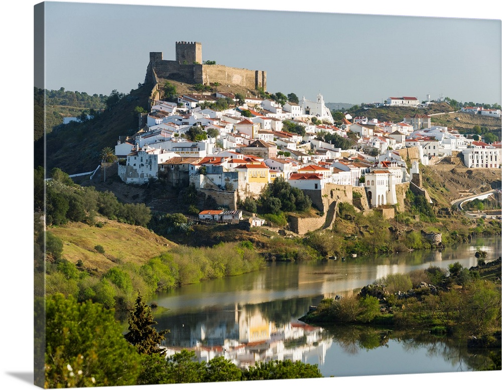 Mertola on the banks of Rio Guadiana in the Alentejo. Europe, Southern Europe, Portugal, March.