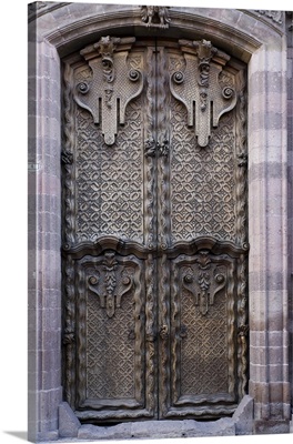 Mexico, San Miguel de Allende, carved wooden set of doors