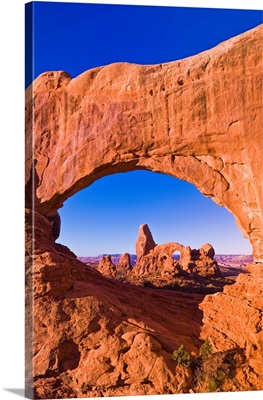 Morning Light On Turret Arch Through North Window, Arches National Park, Utah, USA