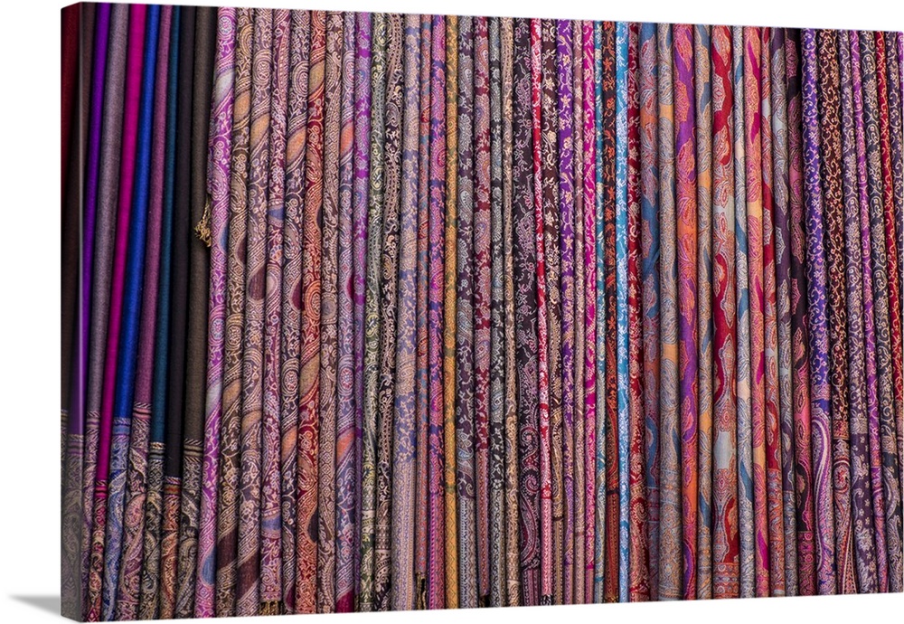 Morocco, Marrakech, Jemma El Efna, Souk, scarves for sale.