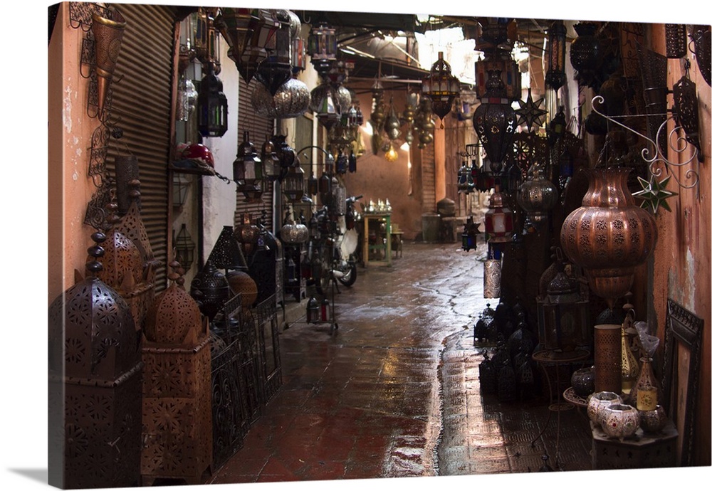 Morocco, Marrakech. Moroccan Lamps in Souks of Marrakech.