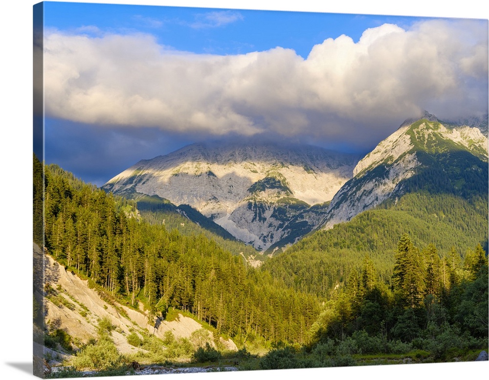 Mount Schaufelspitze Mount Bettlerkar Spitze. Karwendel Mountains near Eng Alpe in the valley of Rissbach Creek in Tyrol. ...