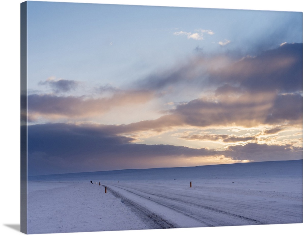 Mountains of Iceland during winter near Laugarvatn. Snowed in road, Iceland.