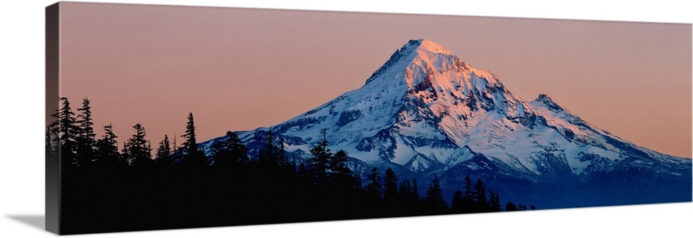 USA, Oregon, Mt Hood. Mt Hood reflects the light from the setting sun in the Cascades Range, Oregon.