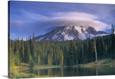 Mt. Rainier with lenticular cloud, at Reflection Lake