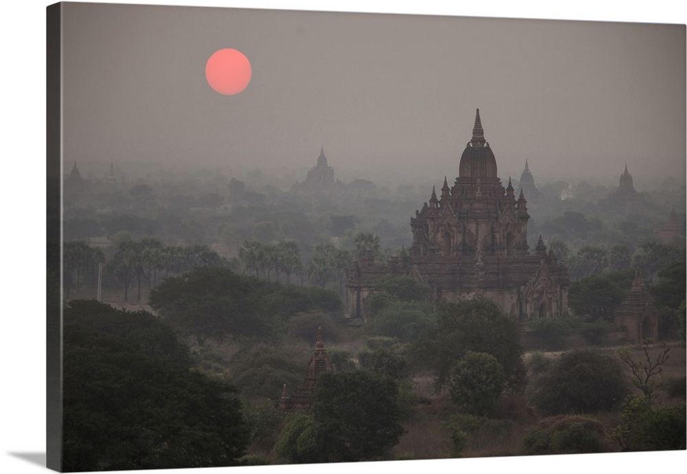 Myanmar, Bagan. Sunrise on Buddhist temples.