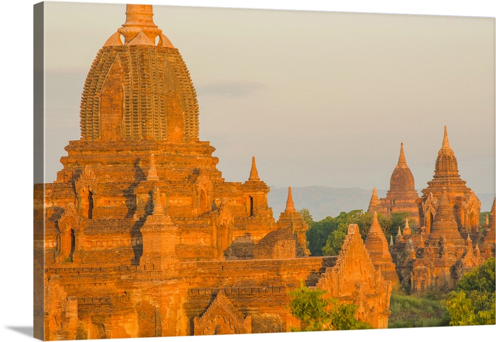 Myanmar. Bagan. Sunrise over the temples of Bagan.