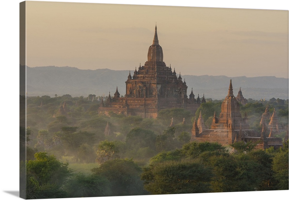 Myanmar. Bagan. Temples of Bagan at sunset.