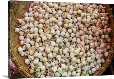 Myanmar, Mandalay, Garlic for sale in an open air market