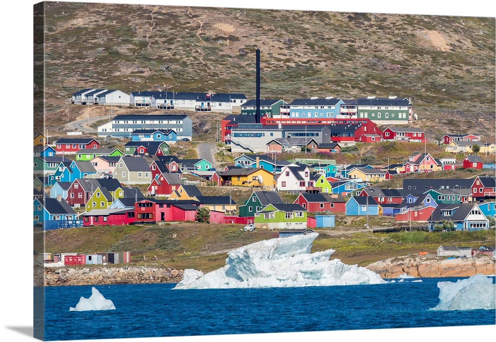 The small town Narsaq in the South of Greenland . America, North America, Greenland, Denmark.