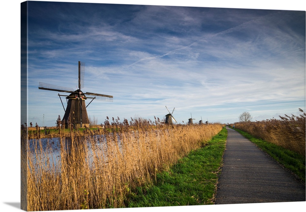 Netherlands, Kinderdijk, Traditional Dutch windmills.