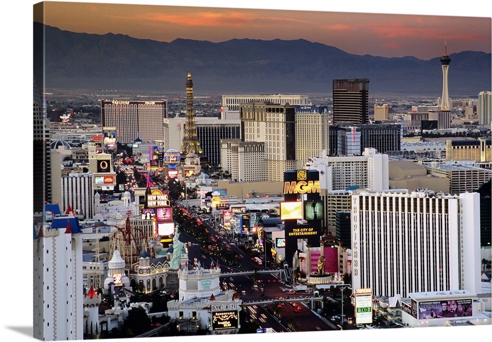 Nevada, Las Vegas. Overview of city at sunset Wall Art, Canvas Prints ...