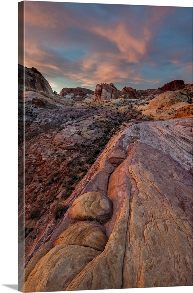 North America, USA, Nevada, Valley of Fire State Park.  The abstract lines and designs of a small canyon on the White Dome...