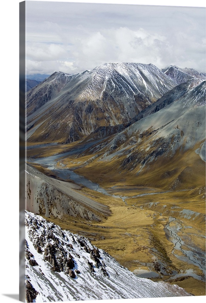 New Zealand, South Island, Arrowsmith Range. View of South fork of Ashburton River drainage.
