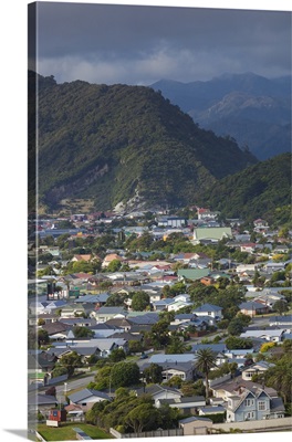 New Zealand, South Island, West Coast, Greymouth, elevated town view