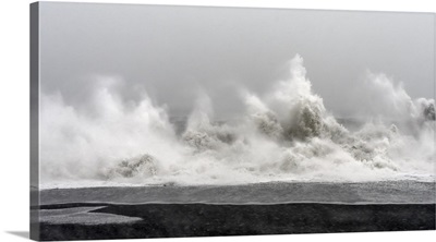 North Atlantic coast near Vik y Myrdal during a winter storm with heavy gales
