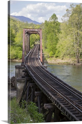 North Carolina. Abandoned railroad trestle spans river
