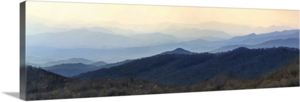 USA, North Carolina. Blue Ridge Parkway panoramic in spring.