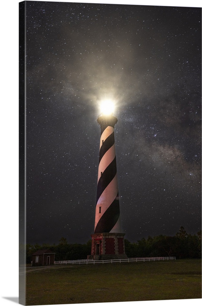 USA, North Carolina, Buxton. Cape Hatteras Lighthouse and the Galactic Core of the Milky Way.