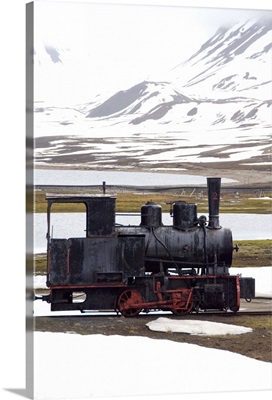 Norway, Arctic Circle, Svalbard Islands, Spitsbergen, Ny Alesund. Vintage coal train