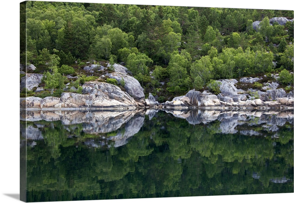 Norway, Lysefjord. Reflective Landscape of Lysefjord.