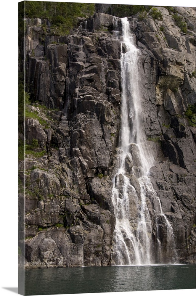 Norway, Stavanger, Lysefjord (aka Lyse Fjord). Hanging Waterfall.
