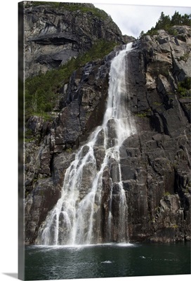 Norway, Stavanger, Lysefjord (aka Lyse Fjord). Hanging Waterfall