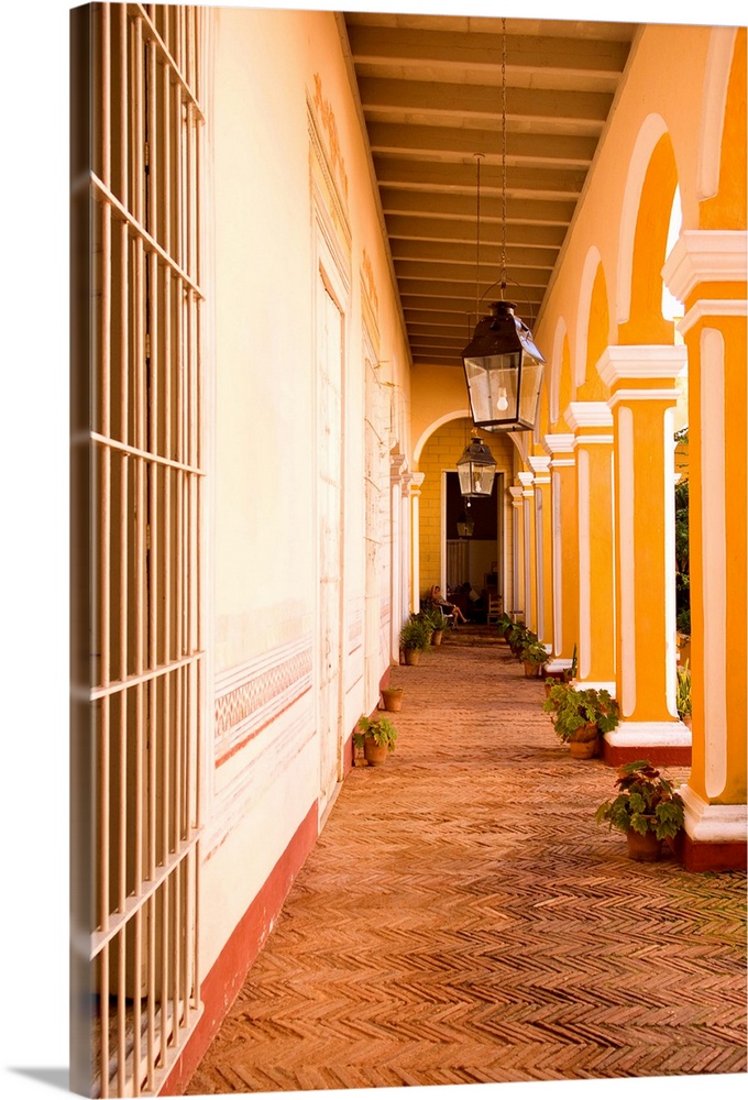 Old home pillars and hall of once expensive house in Trinidad Cuba