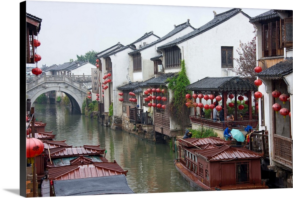 Old houses along the Grand Canal in Shantang street, old town of Suzhou, Jiangsu, China