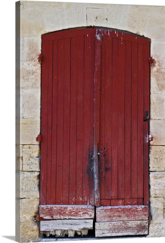 An old red wooden door on one of the winery buildings  Chateau Kirwan, Cantenac  Margaux  Medoc  Bordeaux Gironde Aquitain...