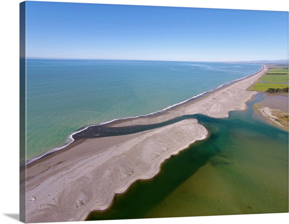 Opihi River Mouth, near Temuka, South Canterbury, South Island, New Zealand - drone aerial