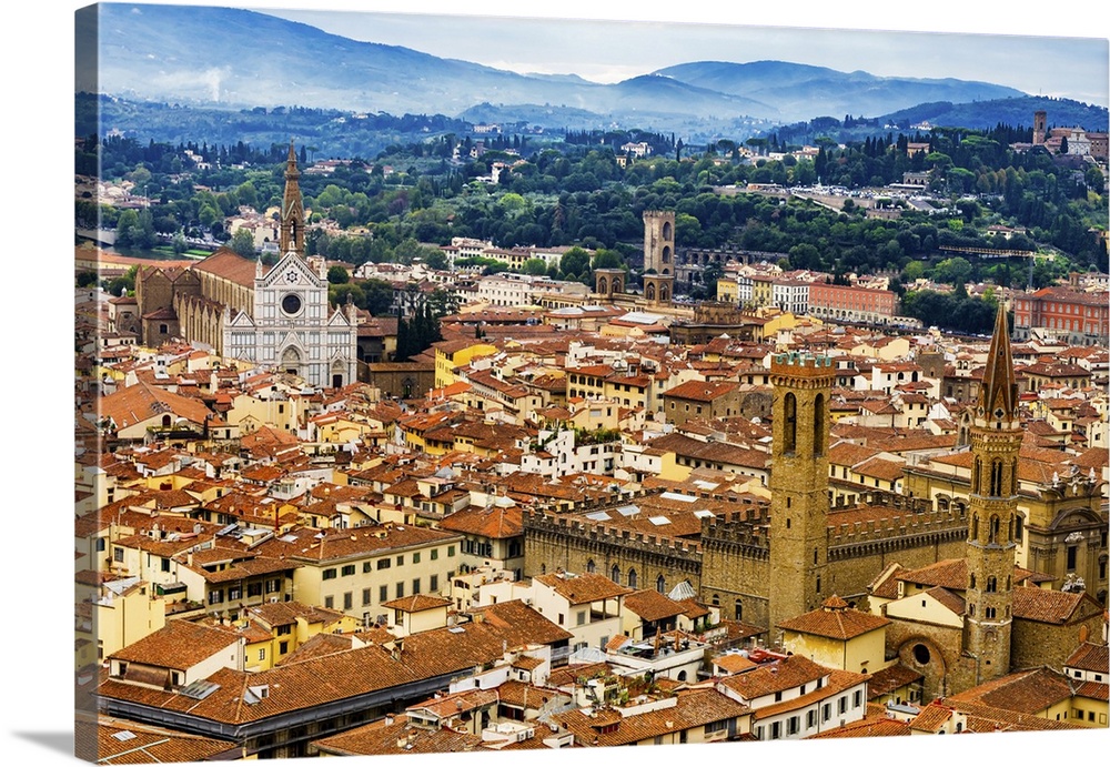 Orange roofs, Badia Florentina Abbey, Santa Croce Church cityscape, Florence, Italy.