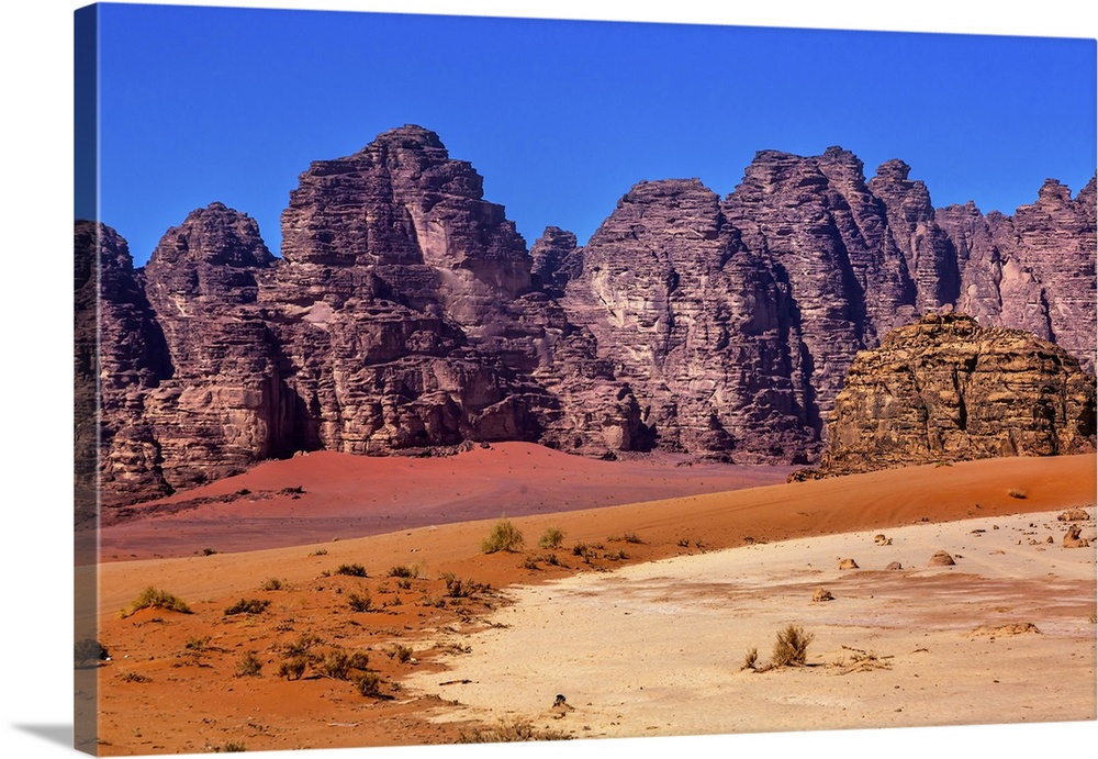 Orange Yellow Sand Rock Formation Wadi Rum Valley of the Moon Jordan. Inhabited by humans since prehistoric times, place w...