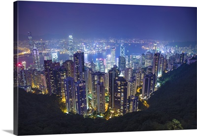 Overview Of City At Night In China, Hong Kong