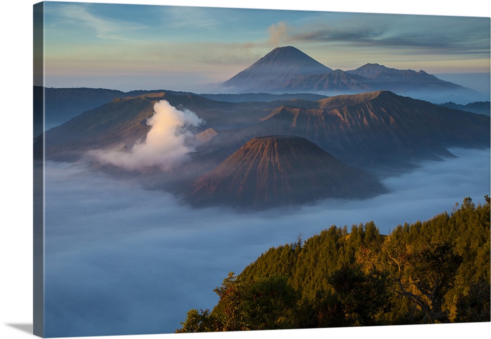 Indonesia, East Java. Overview of Mt. Bromo and Mt. Merapi.