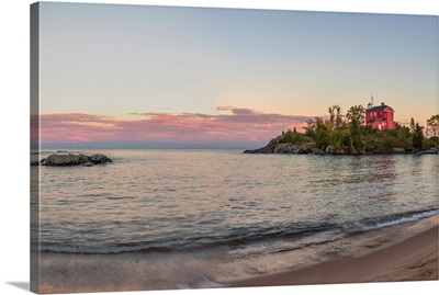 Panoramic of the Marquette Harbor Lighthouse on Lake Superior in Marquette, Michigan USA