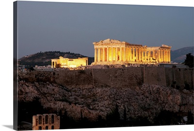 Panoramic View Of The Acropolis At Night, Central Greece, Attica, Athens